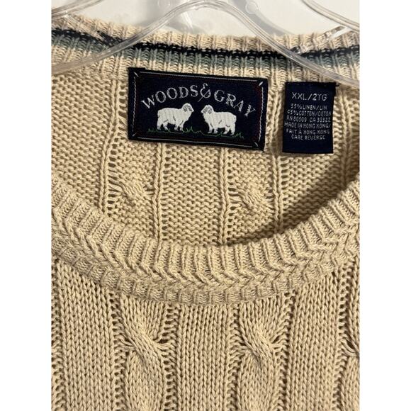 Woods & Gray Cable Knit Sweater Sz XXL vintage Cream Grandpa Academia Fisherman - Picture 3 of 10